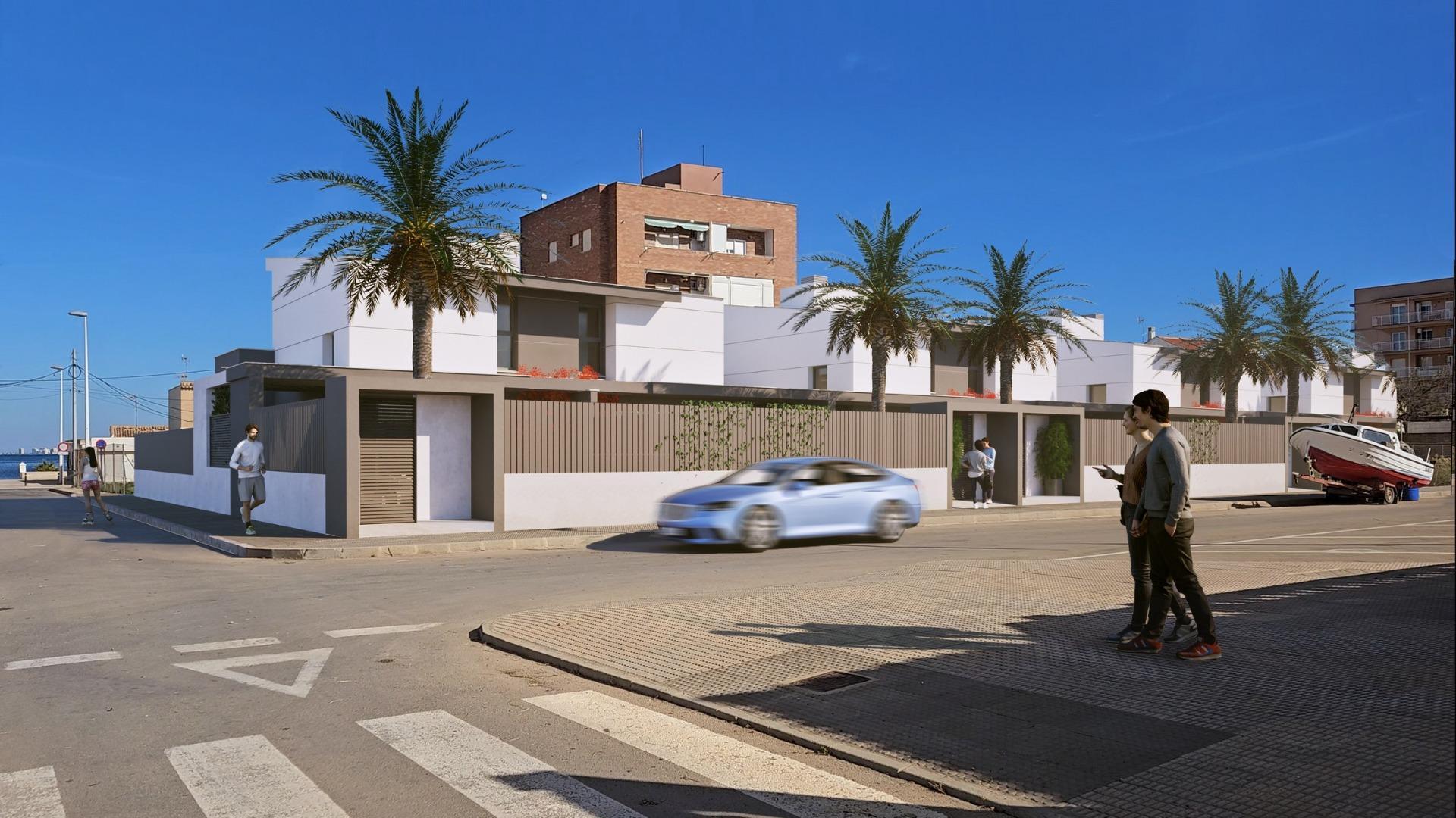 New build semi-detached villas with 3 bedrooms and 3 bathrooms in Los Nietos, Murcia. Elegant interiors, fully equipped kitchen, private pool, solarium, and solar panels. Located near the sandy beach of Los Nietos on the Mar Menor.