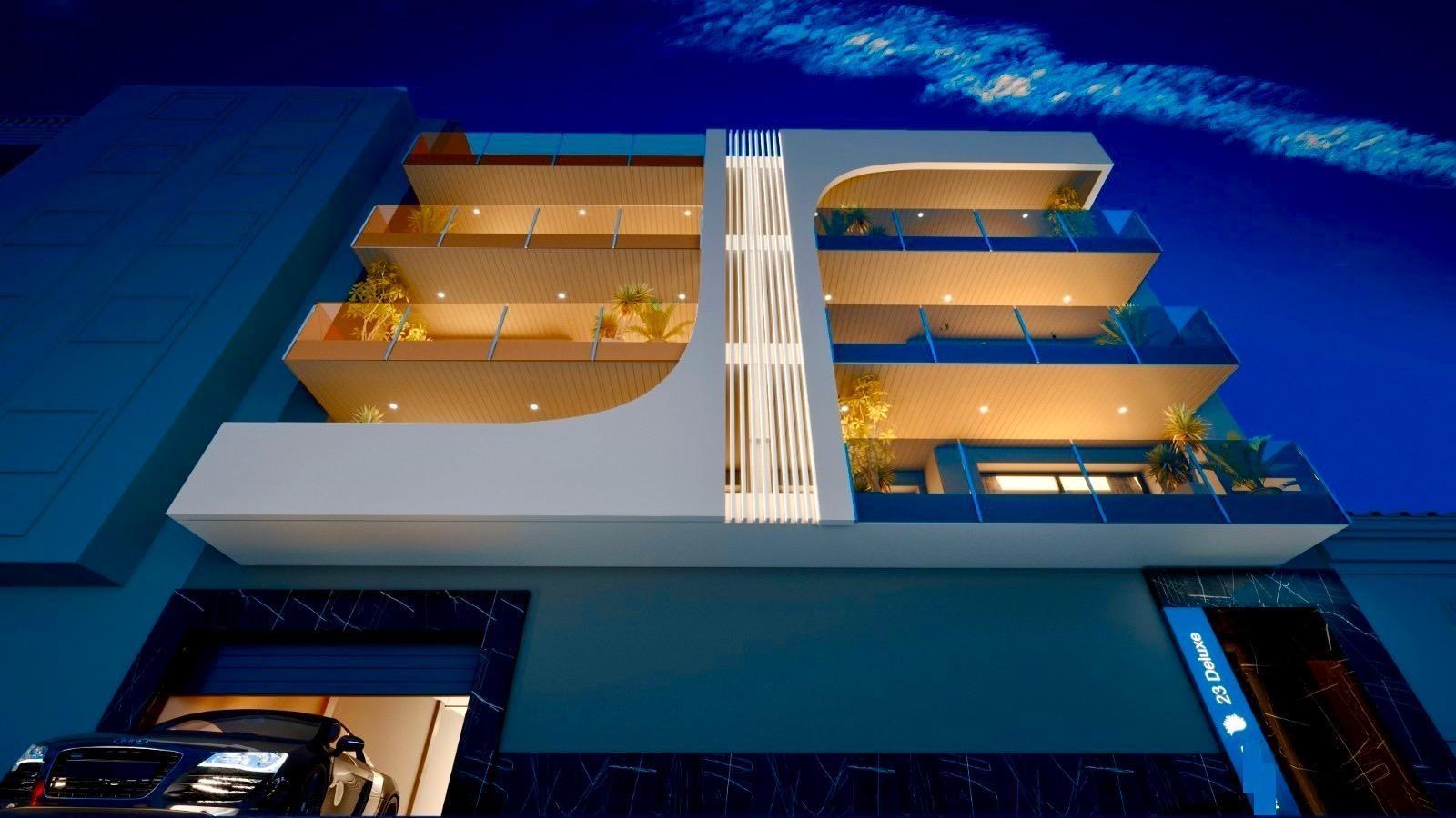 New build luxury apartments and penthouses in Torrevieja, 150 meters from the beach. Modern 3-bedroom, 3-bathroom properties with open plan kitchen, heated bathroom floors, spacious terraces, wardrobes, and kitchen. Community pool, sauna, rooftop solarium, and underground parking option. Completion end of 2025.