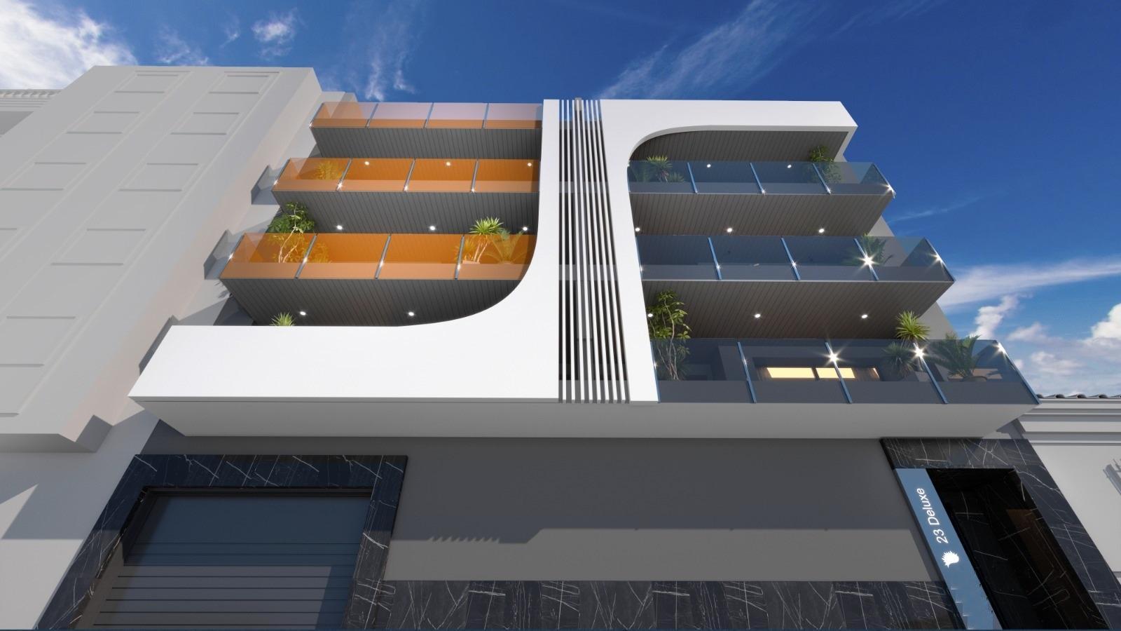 New build luxury apartments and penthouses in Torrevieja, 150 meters from the beach. Modern 3-bedroom, 3-bathroom properties with open plan kitchen, heated bathroom floors, spacious terraces, wardrobes, and kitchen. Community pool, sauna, rooftop solarium, and underground parking option. Completion end of 2025.