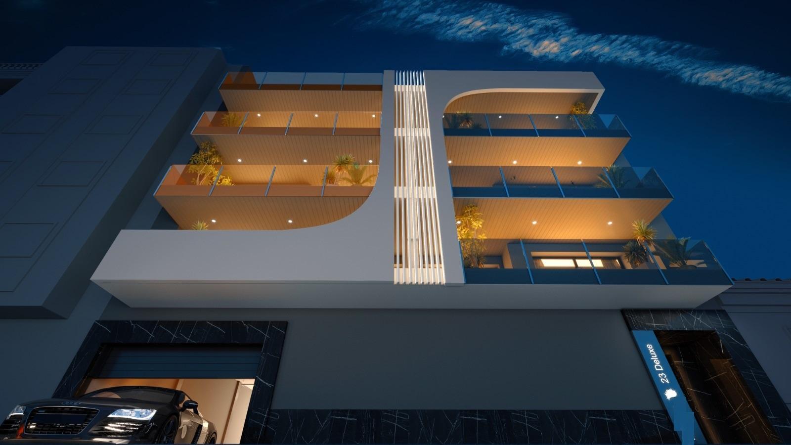 New build luxury apartments and penthouses in Torrevieja, 150 meters from the beach. Modern 3-bedroom, 3-bathroom properties with open plan kitchen, heated bathroom floors, spacious terraces, wardrobes, and kitchen. Community pool, sauna, rooftop solarium, and underground parking option. Completion end of 2025.