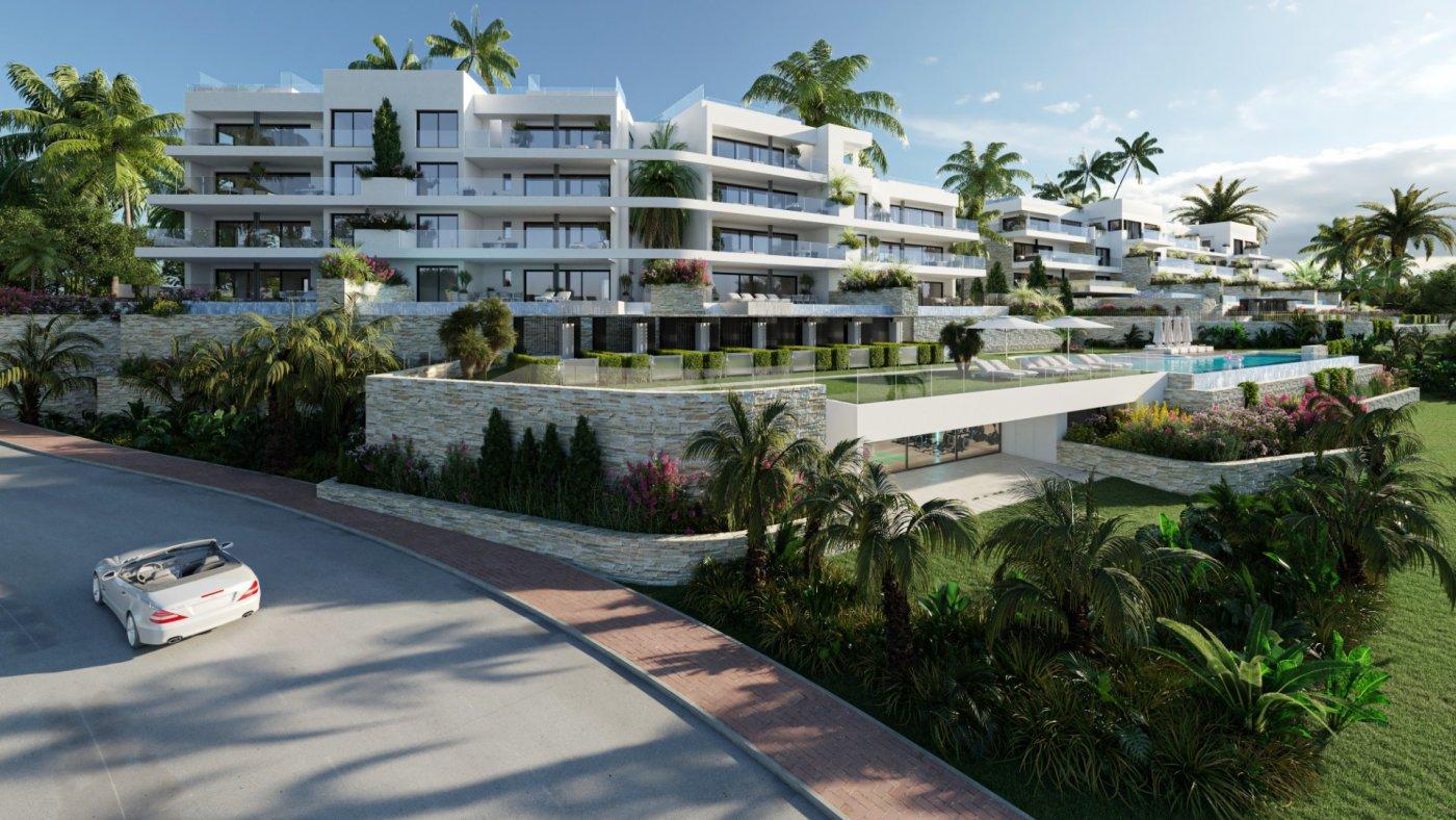 New build residential complex with luxury apartments in Las Colinas Golf, combining modern and traditional Mediterranean architecture. Features include underfloor heating, quooker tap, smart home system. The complex offers amenities like tennis, fitness, golf, and scenic views.