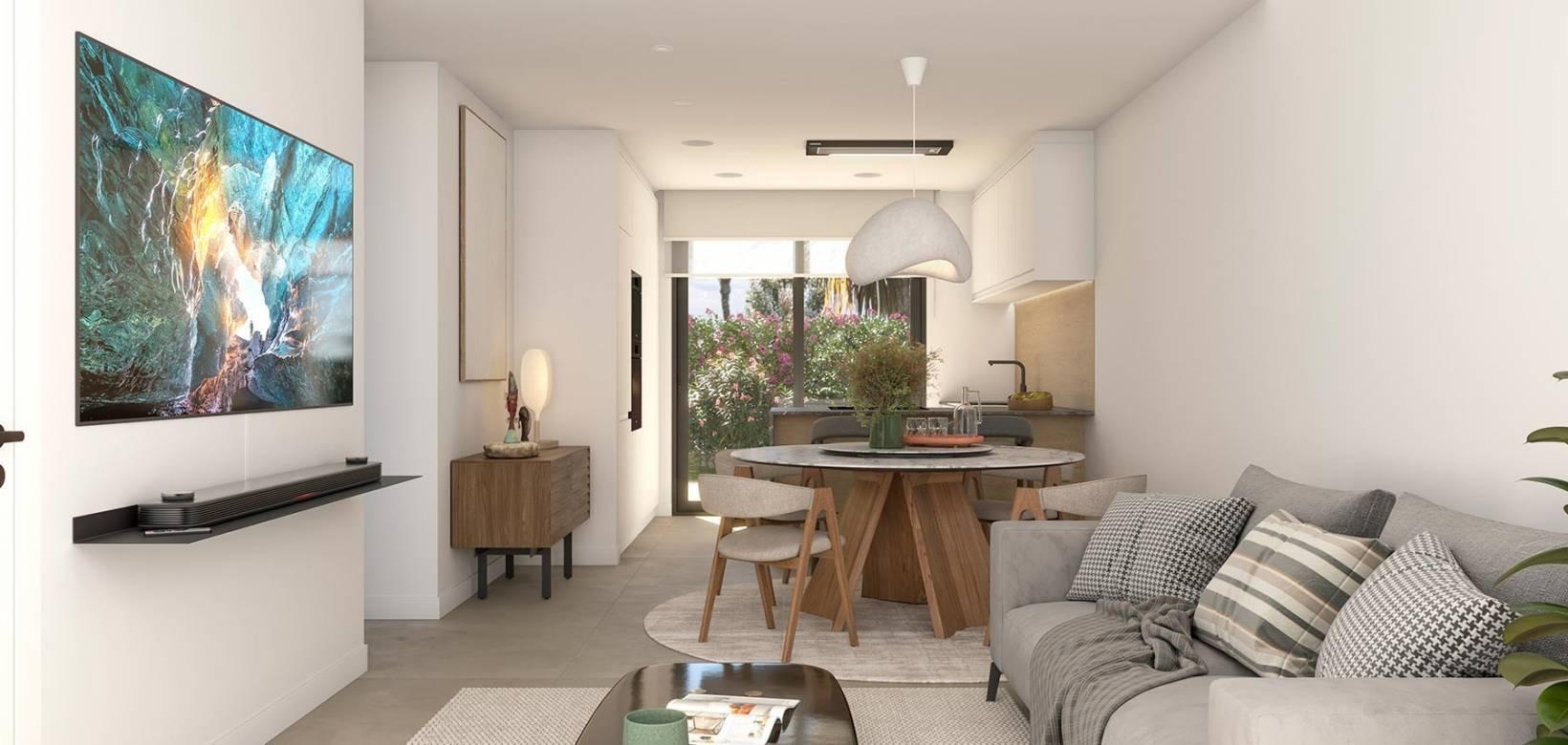 Exclusive residential complex in Punta Prima, Orihuela Costa, offering 2- and 3-bedroom apartments and bungalows just 1km from the sea. Features spacious terraces, parking, storage, private gardens, solariums, swimming pools, jacuzzis, gardens, gym, and children’s play zone.